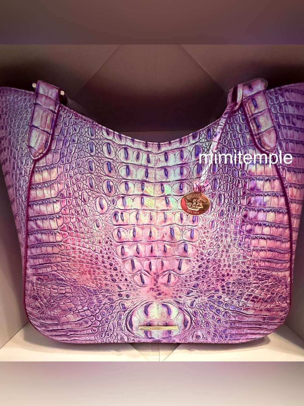 Brahmin Purple Iris - Aliza Iridescent Pink Croc-Embossed Tote Bag NWT - Picture 3 of 10